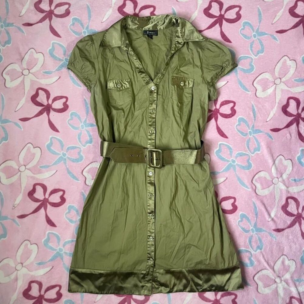 B Wear Byer California Y2K Khaki Green Black Patterned Business Casual Dress